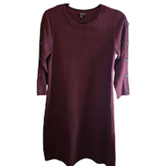 TALBOTS SWEATER DRESS WOMENS BURGUNDY SPECKELED SIZE MEDIUM 3/4 SLEEVE - Picture 1 of 6